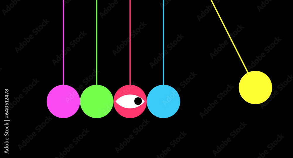 Newton's kinetic pendulum. Flat vector illustration. Creative art. The eye follows movement. Newton's kinetic pendulum. Flat vector illustration. Creative art. The eye follows movement.
