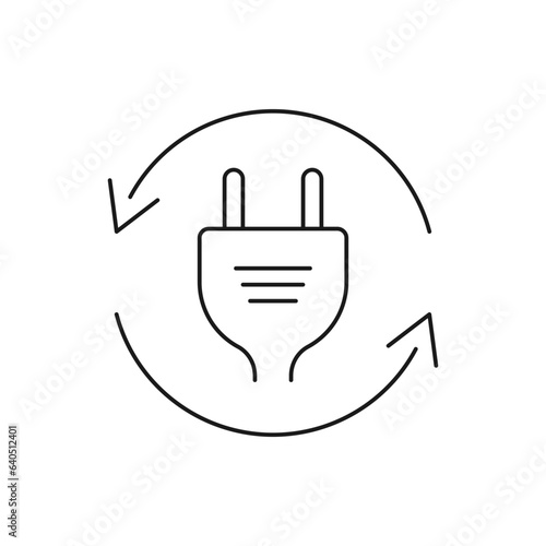 Electric plug in circular arrow icon line style isolated on white background. Vector illustration
