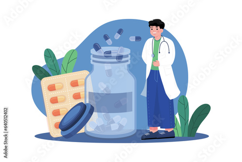 Chemist With Pills Bottle Illustration