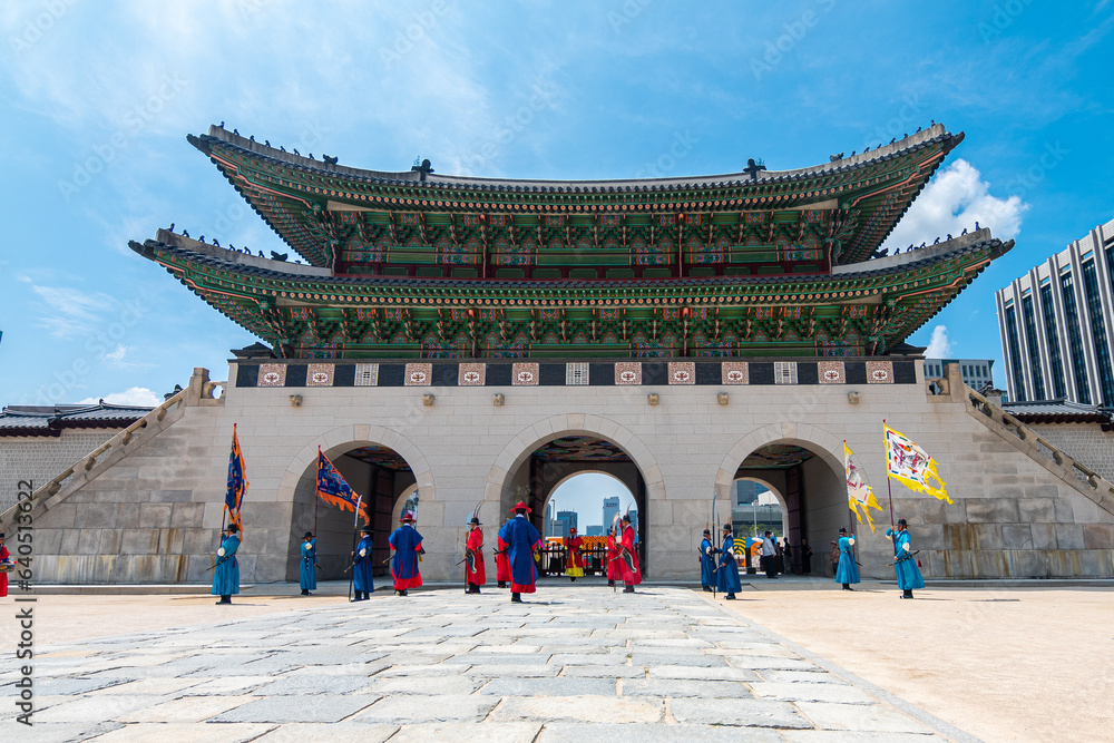 military guard changing performance at Sungnyemun gate, seoul