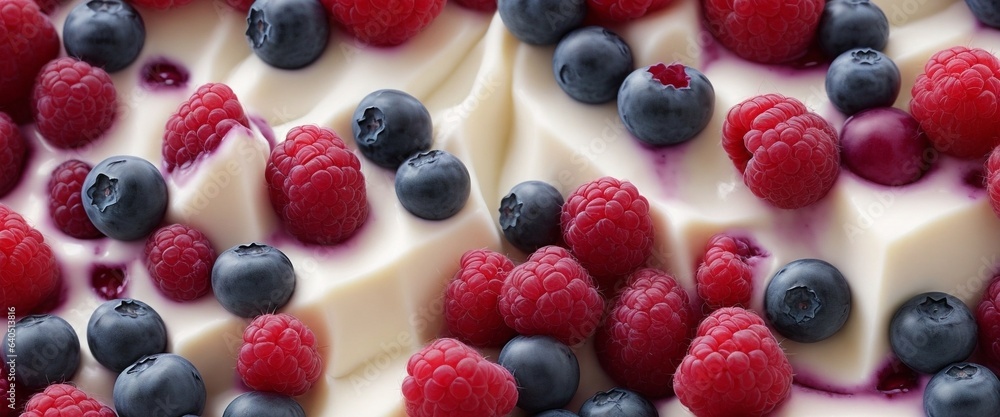 Yogurt with blueberries and raspberries. Yogurt with blueberries and raspberries.
