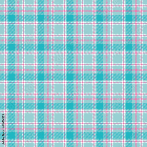 Seamless plaid and checkered patterns in turquoise pink and white for textile baby and kid's design. Tartan plaid pattern graphic background for a fabric print. Vector illustration.