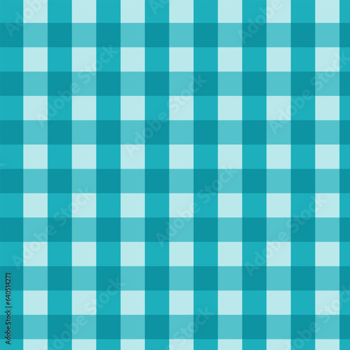Seamless checkered patterns in turquoise color for textile design. Gingham pattern with square shapes graphic background for a fabric print. Vector illustration.