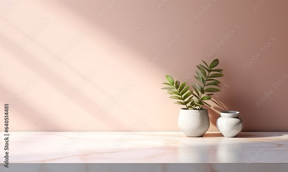 empty marble table with vase for product placement. Minimal product stage empty marble table with vase for product placement. Minimal product stage