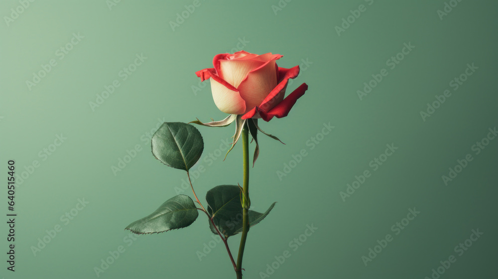 Obraz premium Pink Rose on pale green background