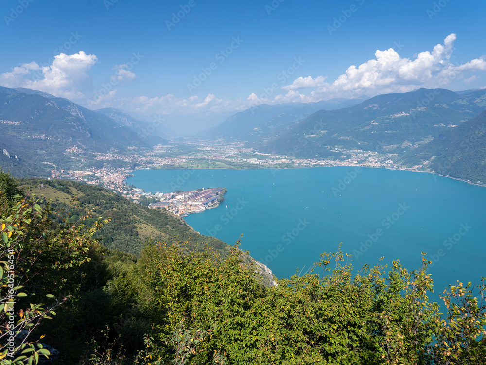 Amazing aerial landscape of the village of Lovere from the mountain. A famous tourist destination at Iseo lake