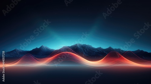 Sound wave abstract background, mountain, glowing waves, generative ai © nilanka