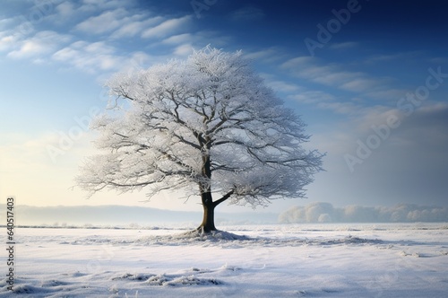 Árbol aislado nevado. solsticio de invierno.