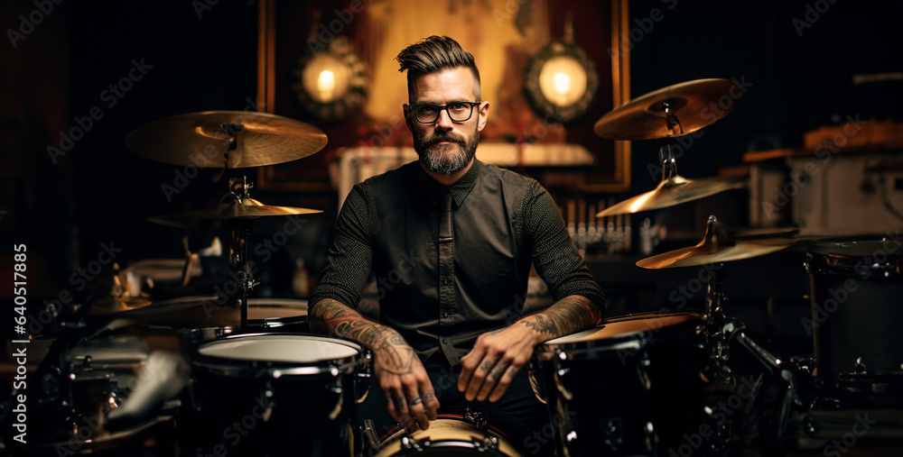 Naklejka premium drummer in the studio handsome thirty five hd wallpaper