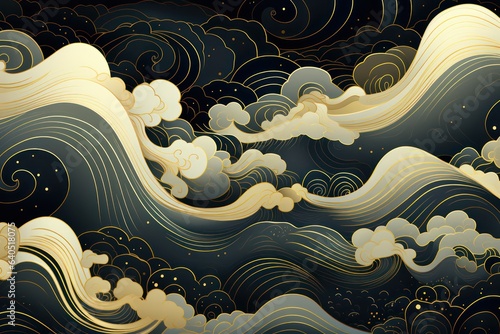抽象的な波の和柄模様