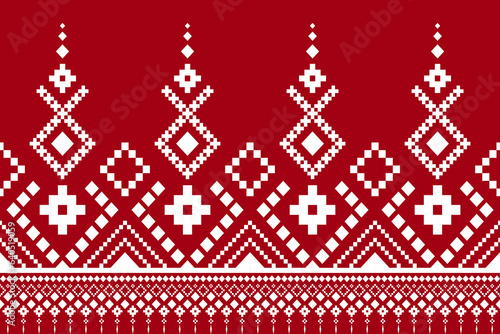 Red traditional ethnic pattern paisley flower Ikat background abstract Aztec African Indonesian Indian seamless pattern for fabric print cloth dress carpet curtains and sarong