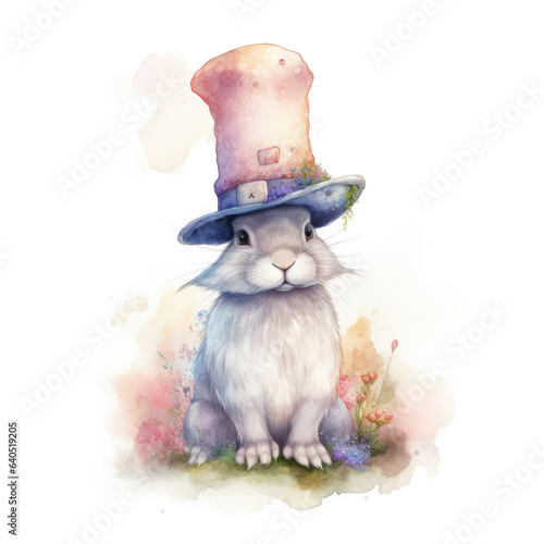 Cute bunny rabbit watercolor isolated on white background