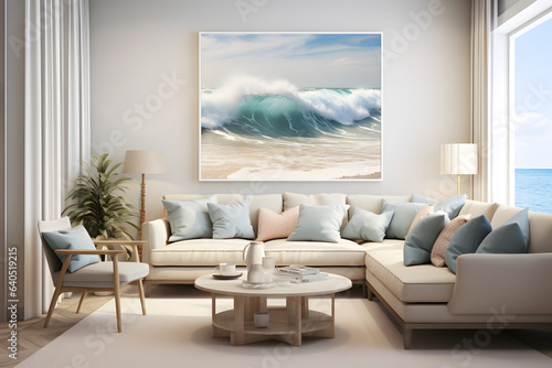modern living room with frame wall art