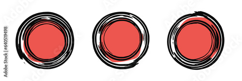 Set of grunge circles elements, black and red, isolated on white background, vector design 