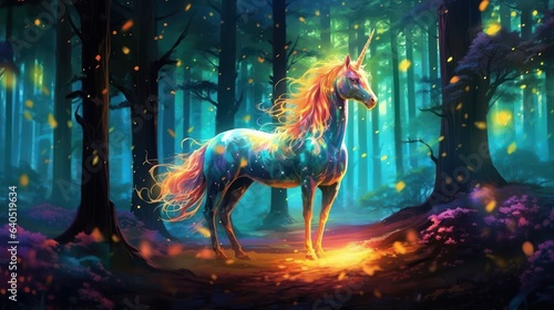 Abstract wallpaper of shining light unicorn in the magical forest  high quality ultra hd 8k 