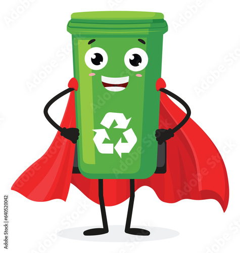 Funny trash bin hero cartoon characters, isolated on white background