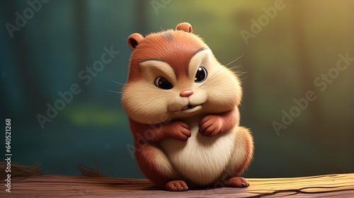 Chubby brown chipmunk, cute. Cartoon, illustration, 3d render digital illustration photo
