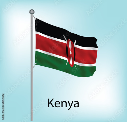 Kenya waving flag on flagpole