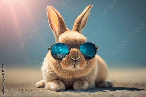 Funny, cool bunny wearing sunglasses