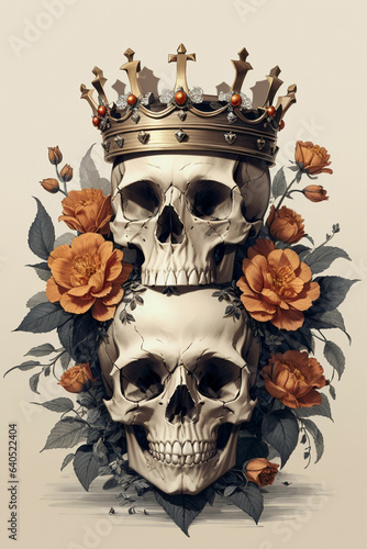 a skull with crown and flower
