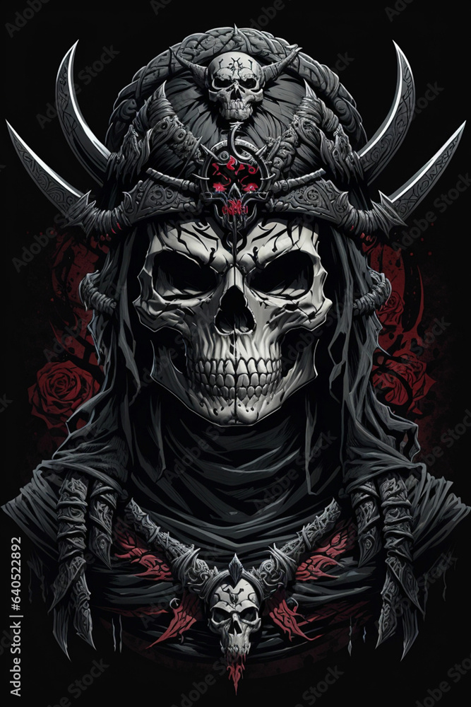 skull warrior logo for t shirt design dark background