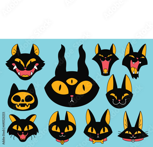 Fototapeta Naklejka Na Ścianę i Meble -  set of halloween cats, vector illustration