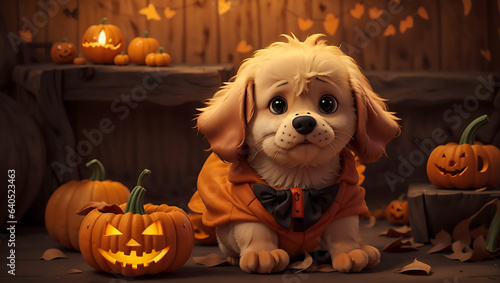 Supper Cute dog in a pumpkin for Halloween © HasibulAlam