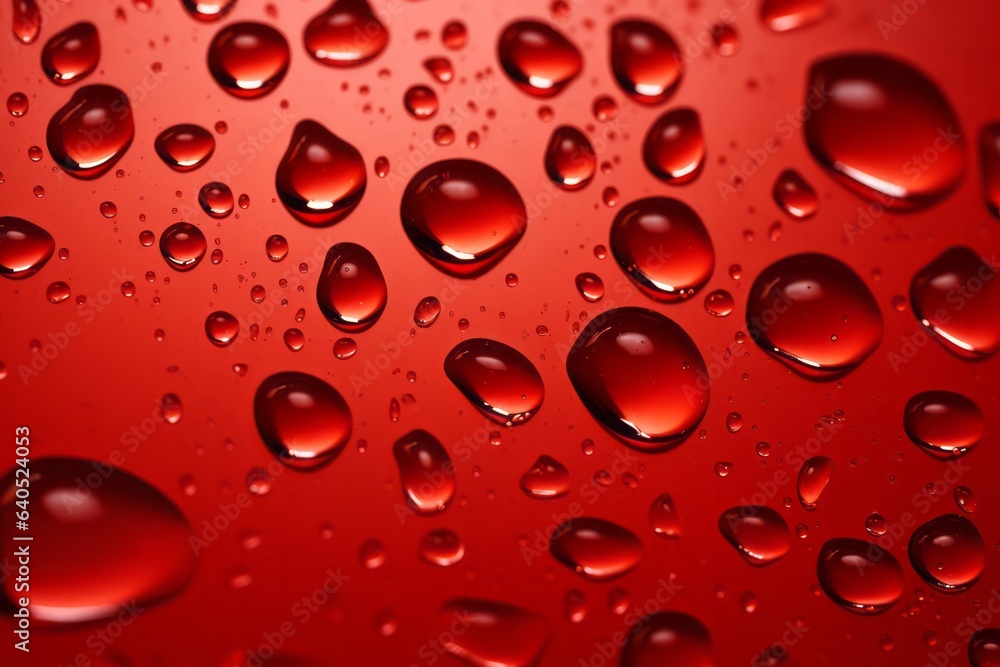 Red abstract background. Close up of red paint drops like a blood