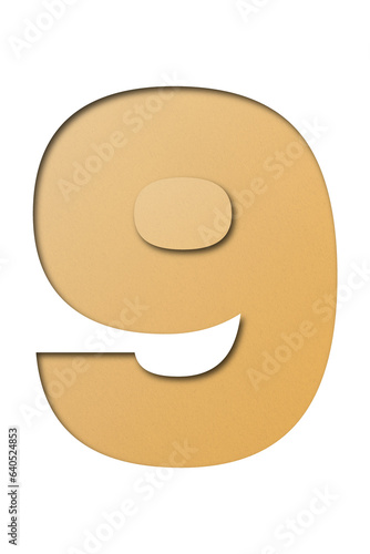 Orange paper font number 8 isolated on transparent background.