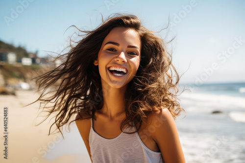 Canvastavla Lively Young Woman Model Oceanside