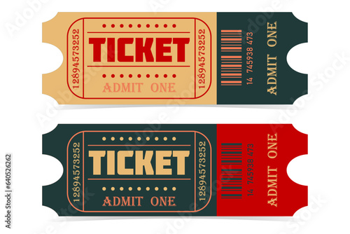 Two Retro style Ticket templates. Green, yellow and red colors