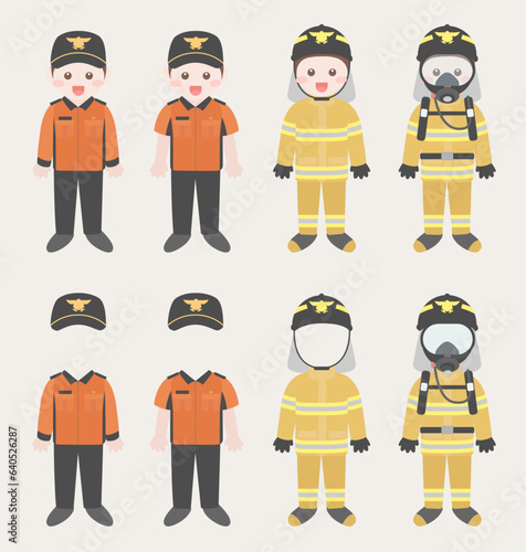 소방관 제복 근무복 캐릭터 일러스트 세트