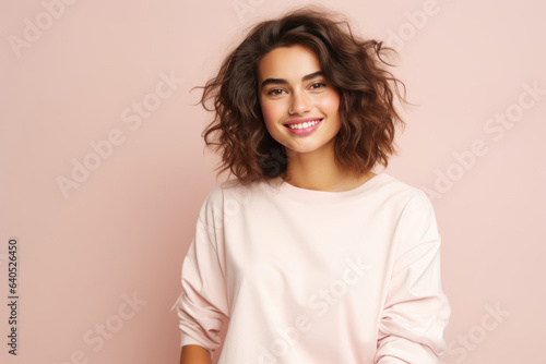 Confident Young Woman Model On Pastel Background