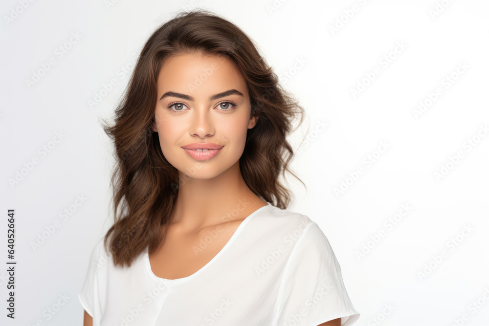 Confident Young Woman Model On White Background . Сoncept Building Selfconfidence, Female Representation In The Media, Becoming A Successful Model, Significance Of A White Background Confident Young Woman Model On White Background . Сoncept Building Selfconfidence, Female Representation In The Media, Becoming A Successful Model, Significance Of A White Background