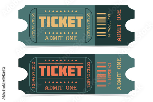 Two Retro style Ticket templates. Green, yellow and orange colors