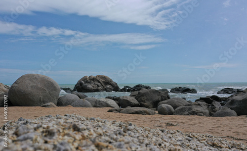 Landscape of rocks and flowing sea water on the coast  © bqmeng