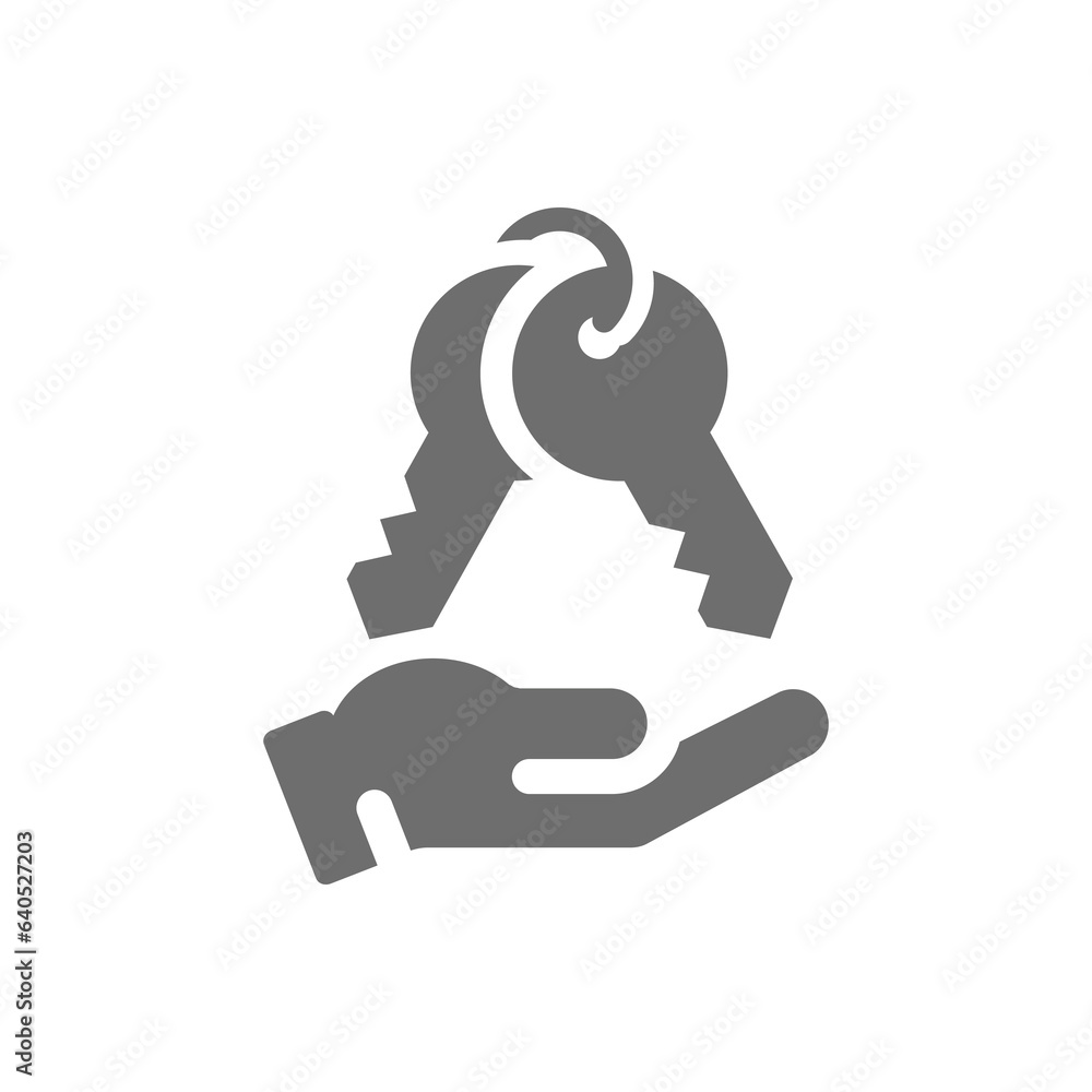 Hand and keys on key chain vector icon. Real estate, buying a home keychain symbol.