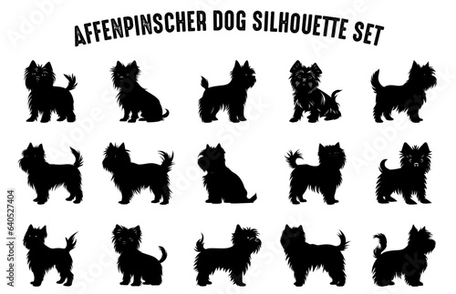 Affenpinscher Dog vector Silhouette set, Affenpinscher Dog black Silhouettes isolated on white background