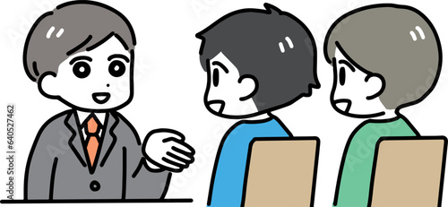 スーツの男性と笑顔で話す私服の男性二人