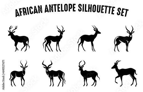 African antelope Silhouette vector art, Antelope black Silhouette Clipart bundle