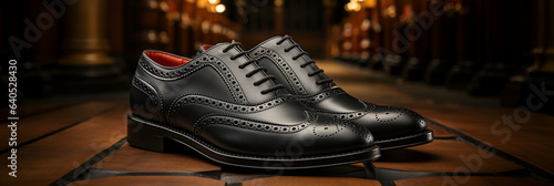 Elegante Herren Schuhe im Retro Stil aus Leder im Querformat für Banner, ai generativ