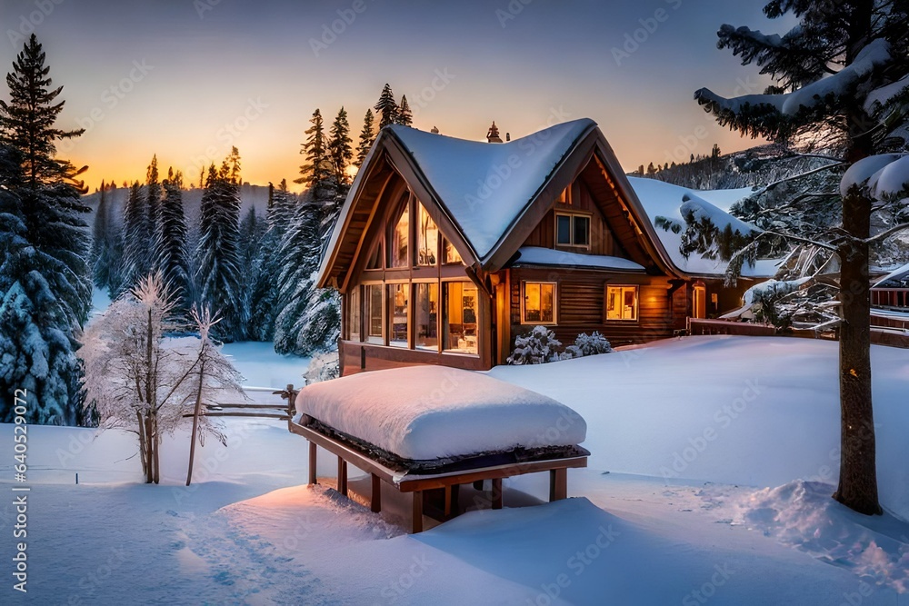 house in the winter forest
