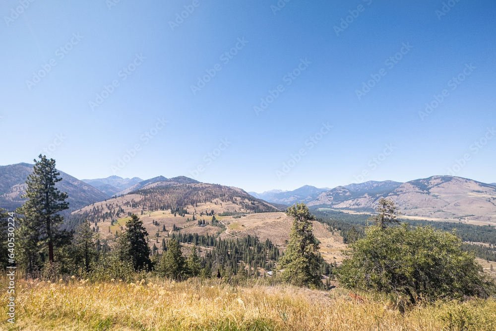 Panoramic view of Methow Valley, near Winthrop, Washington.