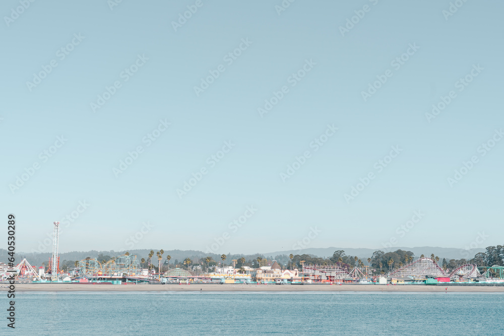 A landscape of Santa Cruz Beach Boardwalk and amusement park