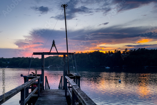 Dock on the Sheepscot River near Edgecomb, Maine, at sunset. © Cavan