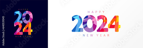2024 colorful facet New Year numbers logo design concept. Art design template 2024. Christmas creative symbols Happy New Year greetings. Vector illustration for annual report, calendar title, diary