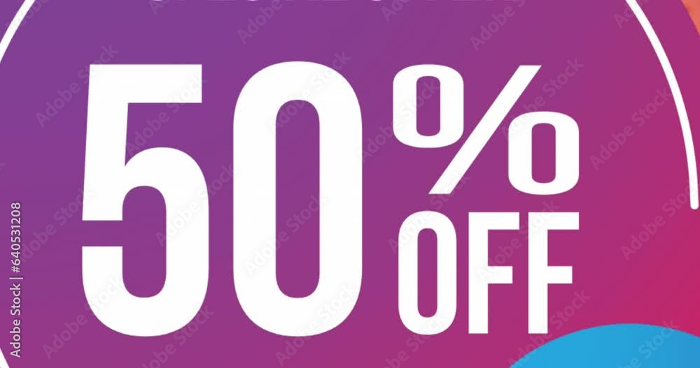 Animation of 50 percent off text and shapes on red background Animation of 50 percent off text and shapes on red background