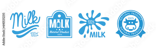 Blue Milk Label and Badge Design Vector Set