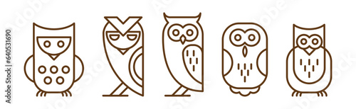 Bird Icon Drawn with Thin Line Vector Set