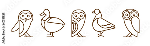 Bird Icon Drawn with Thin Line Vector Set